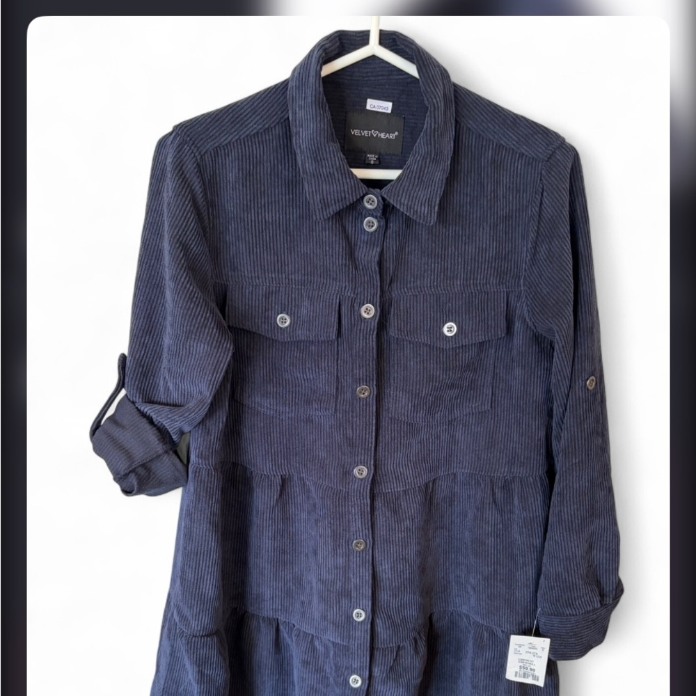 Velvet Heart Navy Corduroy Button-Front Shirt Dress